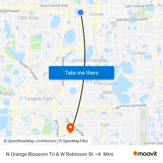 N Orange Blossom Trl & W Robinson St to Mmi map