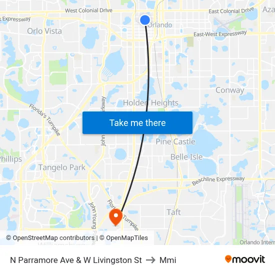 N Parramore Ave & W Livingston St to Mmi map
