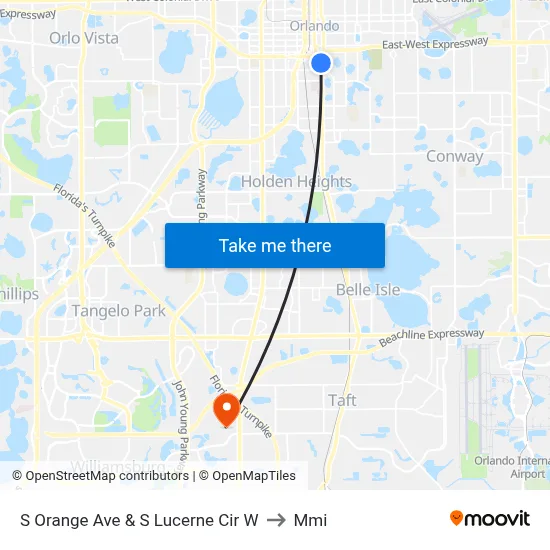 S Orange Ave & S Lucerne Cir W to Mmi map
