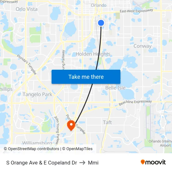 S Orange Ave & E Copeland Dr to Mmi map