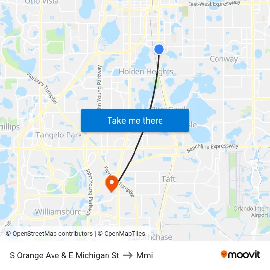 S Orange Ave & E Michigan St to Mmi map