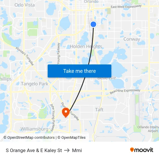 S Orange Ave & E Kaley St to Mmi map