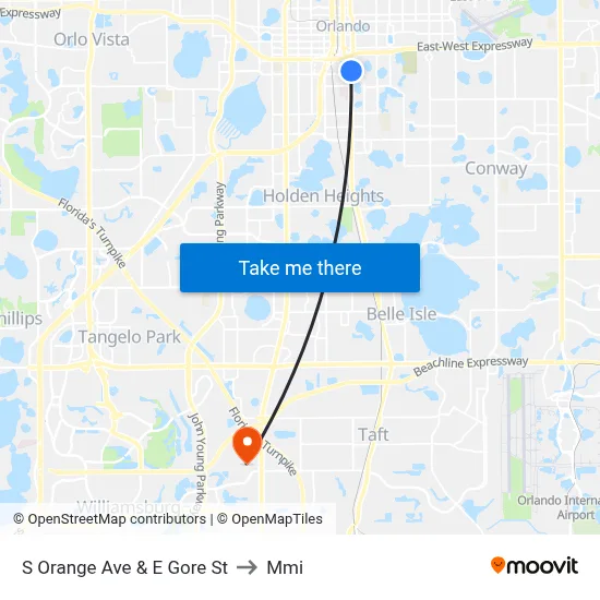 S Orange Ave & E Gore St to Mmi map