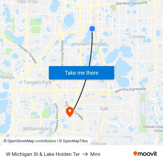 W Michigan St & Lake Holden Ter to Mmi map