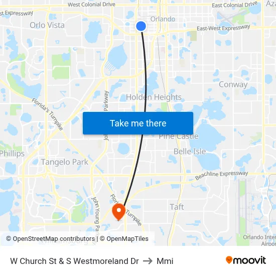 W Church St & S Westmoreland Dr to Mmi map