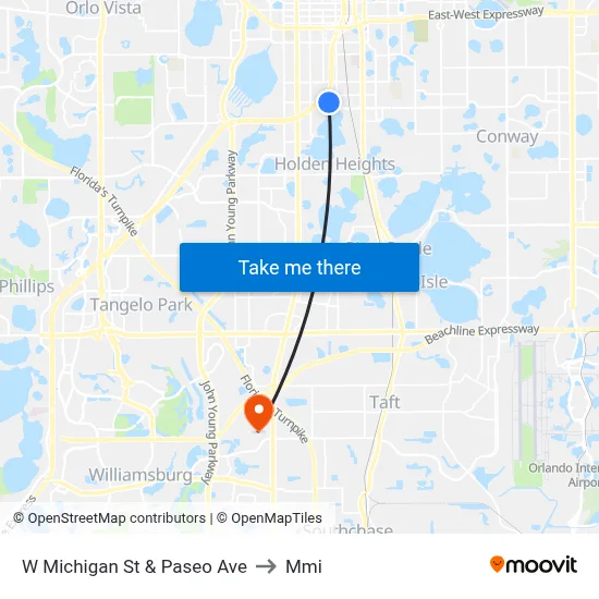 W Michigan St & Paseo Ave to Mmi map