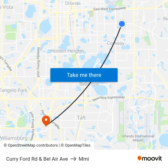 Curry Ford Rd & Bel Air Ave to Mmi map