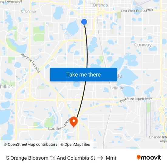 S Orange Blossom Trl And Columbia St to Mmi map