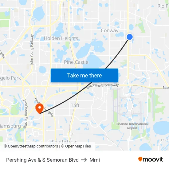 Pershing Ave & S Semoran Blvd to Mmi map