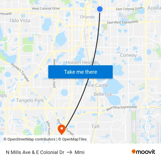 N Mills Ave & E Colonial Dr to Mmi map