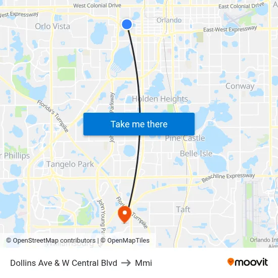 Dollins Ave & W Central Blvd to Mmi map