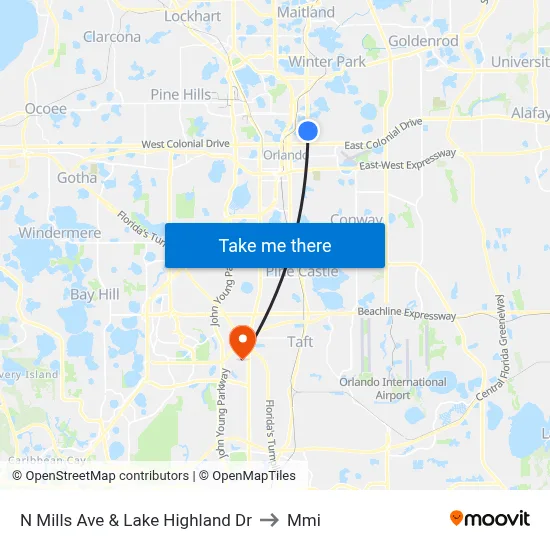 N Mills Ave & Lake Highland Dr to Mmi map
