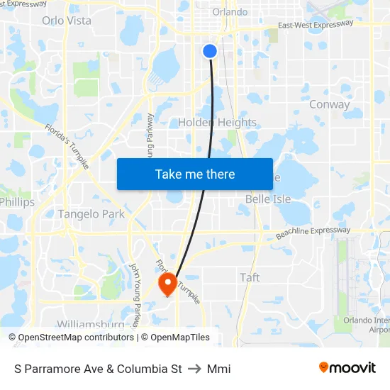 S Parramore Ave & Columbia St to Mmi map