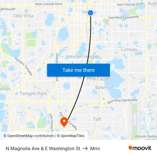 N Magnolia Ave & E Washington St to Mmi map
