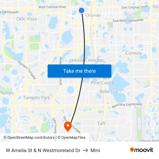 W Amelia St & N Westmoreland Dr to Mmi map