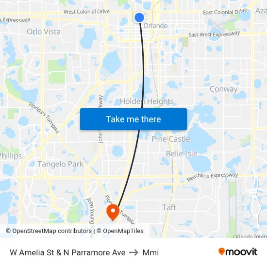 W Amelia St & N Parramore Ave to Mmi map