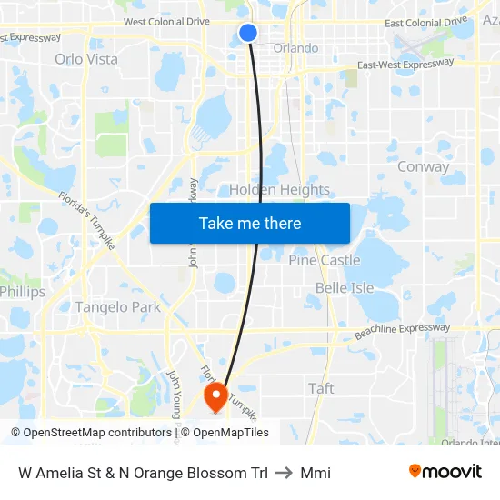 W Amelia St & N Orange Blossom Trl to Mmi map