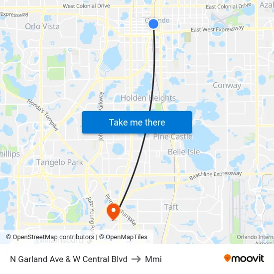 N Garland Ave & W Central Blvd to Mmi map