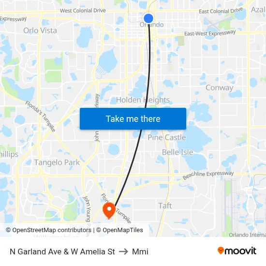 N Garland Ave & W Amelia St to Mmi map