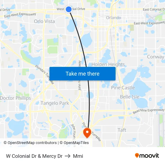 W Colonial Dr & Mercy Dr to Mmi map