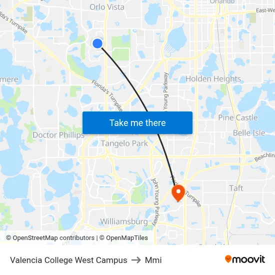 Valencia College West Campus to Mmi map