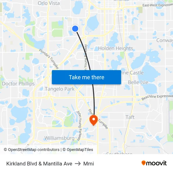 Kirkland Blvd & Mantilla Ave to Mmi map