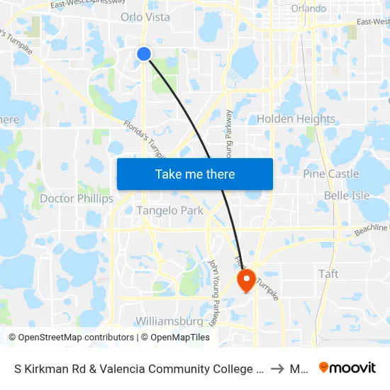 S Kirkman Rd & Valencia Community College Dr to Mmi map