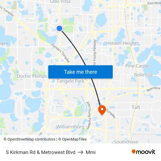 S Kirkman Rd & Metrowest Blvd to Mmi map