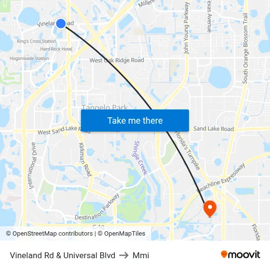 Vineland Rd & Universal Blvd to Mmi map
