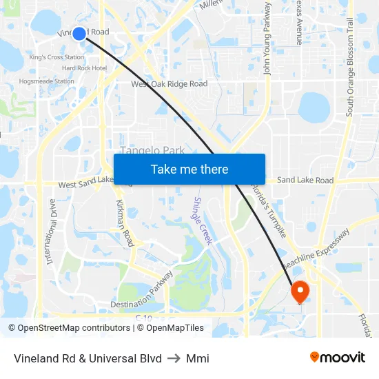 Vineland Rd & Universal Blvd to Mmi map