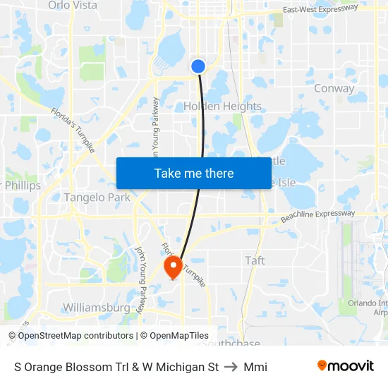 S Orange Blossom Trl & W Michigan St to Mmi map