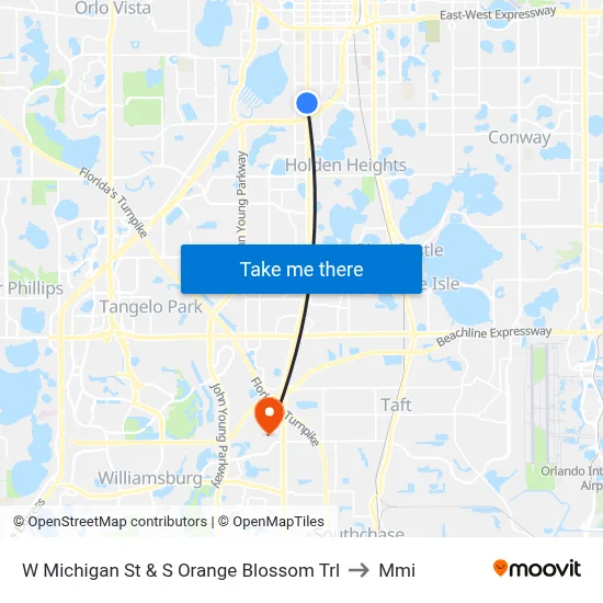 W Michigan St & S Orange Blossom Trl to Mmi map