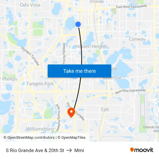 S Rio Grande Ave & 20th St to Mmi map