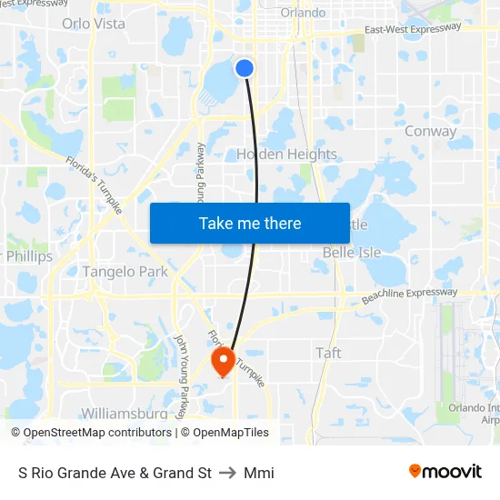 S Rio Grande Ave & Grand St to Mmi map