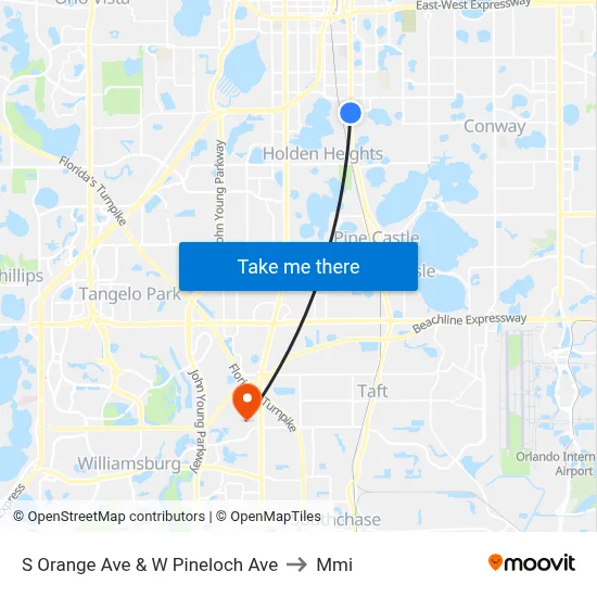 S Orange Ave & W Pineloch Ave to Mmi map