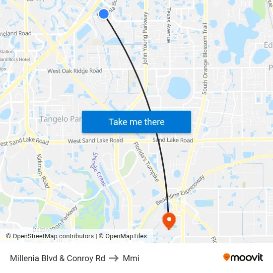 Millenia Blvd & Conroy Rd to Mmi map