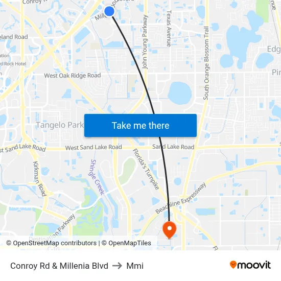Conroy Rd & Millenia Blvd to Mmi map