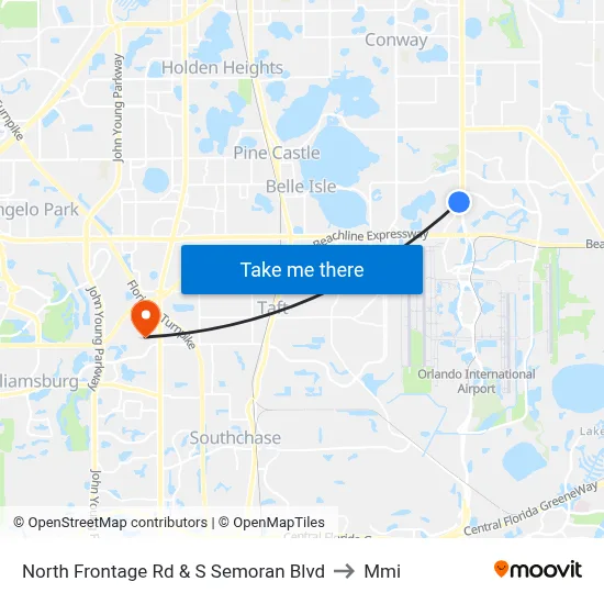 North Frontage Rd & S Semoran Blvd to Mmi map