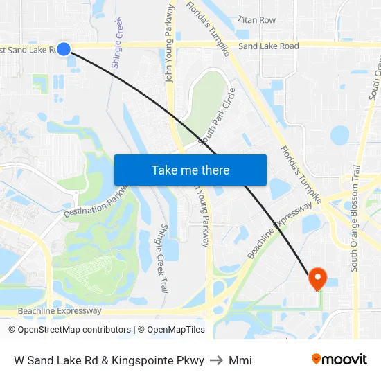 W Sand Lake Rd & Kingspointe Pkwy to Mmi map
