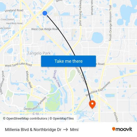 Millenia Blvd & Northbridge Dr to Mmi map