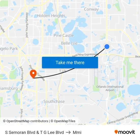 S Semoran Blvd & T G Lee Blvd to Mmi map