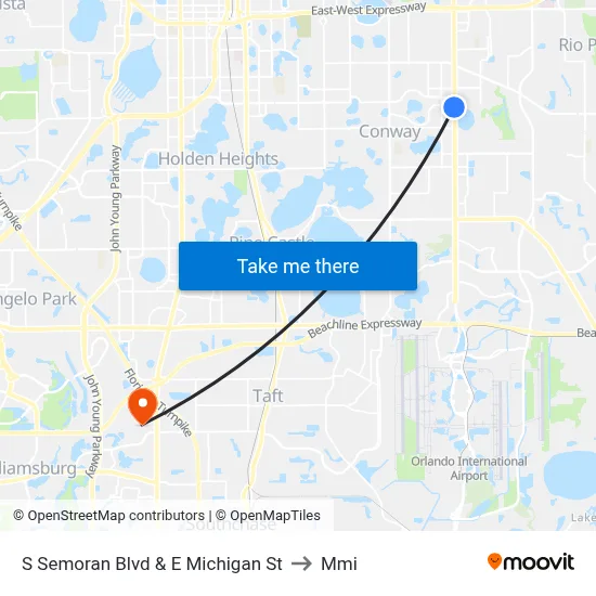 S Semoran Blvd & E Michigan St to Mmi map