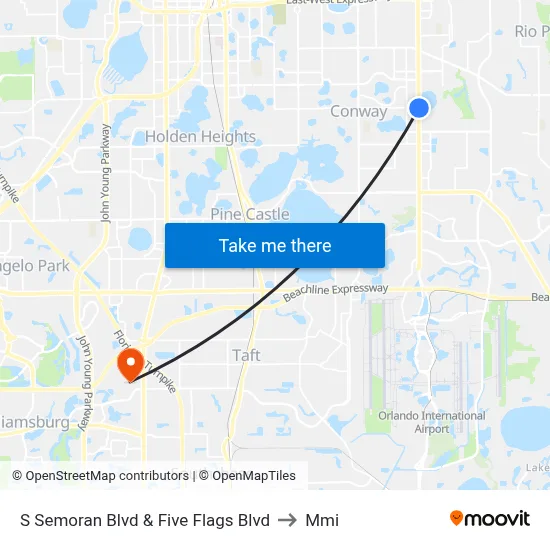 S Semoran Blvd & Five Flags Blvd to Mmi map