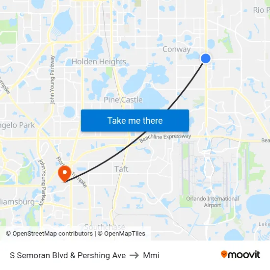 S Semoran Blvd & Pershing Ave to Mmi map