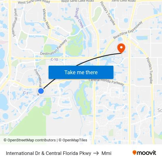 International Dr & Central Florida Pkwy to Mmi map