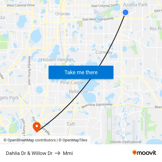 Dahlia Dr & Willow Dr to Mmi map