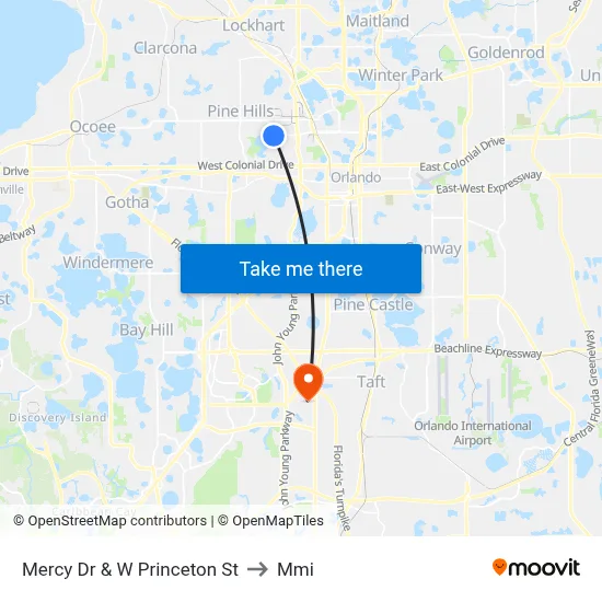 Mercy Dr & W Princeton St to Mmi map
