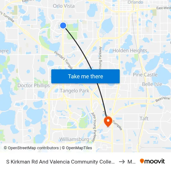 S Kirkman Rd And Valencia Community College Dr to Mmi map