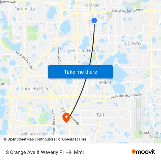 S Orange Ave & Waverly Pl to Mmi map
