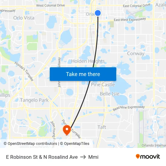 E Robinson St & N Rosalind Ave to Mmi map